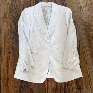 The Curated  tan melange linen blazer